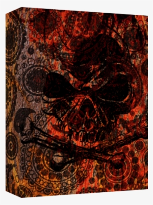 Angry Skull Emerging From Grunge Paisley And Fire - Cushion