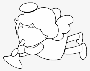 Dibujo De Ángel Tocando La Trompeta Para Colorear - Angel Tocando Una Trompeta Para Dibujar