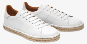 White Low Top Sneakers With Rope Embellishment - Embellishment