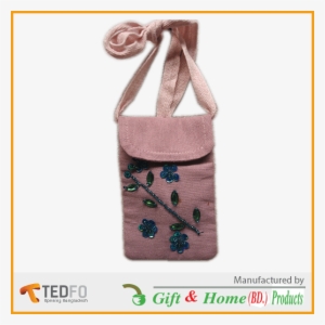 Hand Made Jute Mobile Pouch , Custom Lace Design - Jute Shoulder Bag