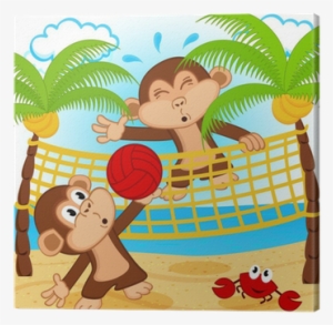 Monkeys Playing In Beach Volleyball - Beach Volleyball Cartoon