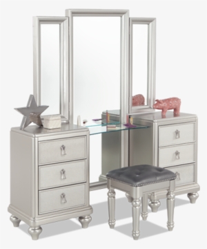 Diva Vanity Dresser & Stool - Bobs Furniture Silver Bedroom Set