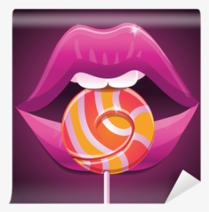 Woman's Lips And Striped Lollipop - Illustration