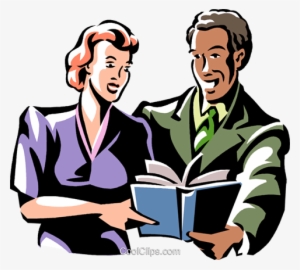 Man And Woman Reading A Book Royalty Free Vector Clip - Book