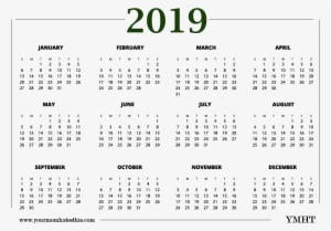 2019 Calendar Transparent Green Design - Printable 2019 One Page Calendar