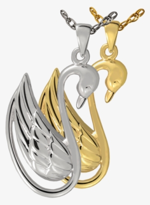 Swan Cremation Jewelry Shown In Silver And Gold Metals - Gold-plated Cremation Jewelry: Swan