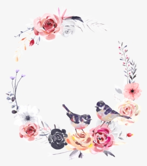 Dreamlike Watercolor Flower And Bird Wreath Png Transparent - Watercolor Transparent Floral Wreath