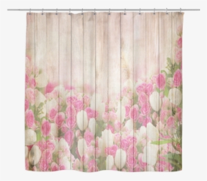 Pink Tulips Wood Look Shower Curtains - 5'x7'area Rug