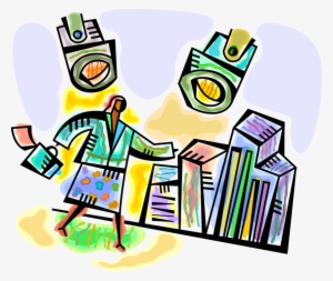 Vector Illustration Of Spotlights Shine On Businesswoman - Businessperson