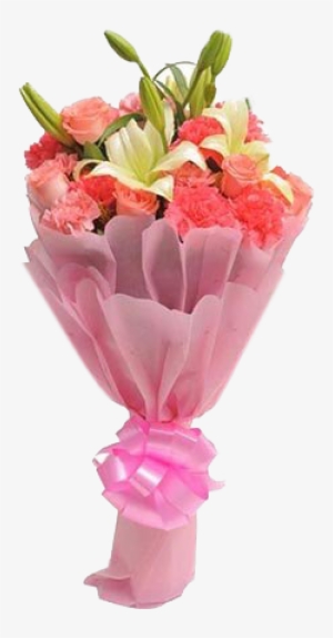 Bunch Of White Asiatic Lilies & Pink Roses/carnations - Pink Carnations With Lilies