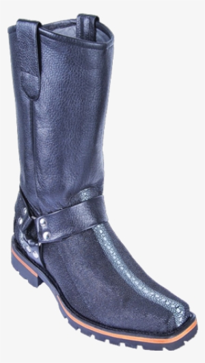 Mens Black Stingray Rowstone Full Queen Biker Boots - Los Altos Genuine Stingray Mens Western Biker Boots