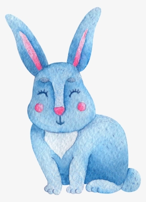 Cute Blue Bunny Transparent - Watercolor Painting
