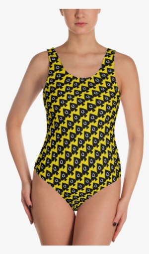 Hot Wife Queen Of Spades Motif In Black On Yellow One-piece - Swimsuit