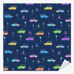 Seamless Pattern With Car, Bike And Traffic Light - Watercolor Painting