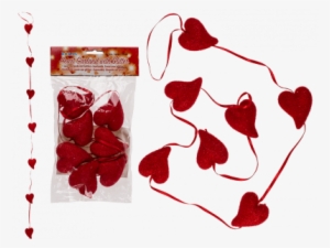 Red Plastic Garland Heart With Glitter, L - Heart