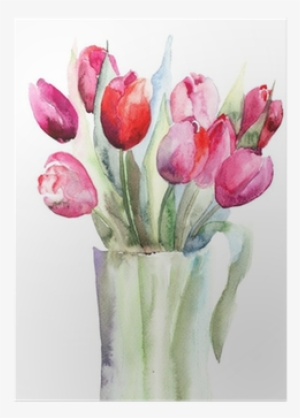 Beautiful Tulips Flowers, Watercolor Painting Poster - Hacer Una Carta Para Mamá