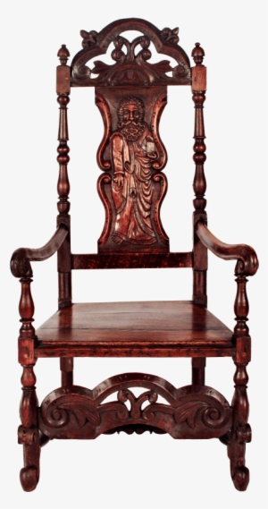 Medieval English Oak Throne / King Chair With Carved - Chair