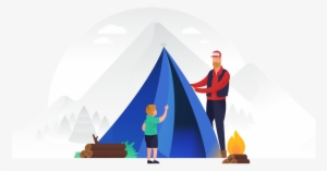 Premium Father And Son Putting Up A Tent Illustration - Illustration
