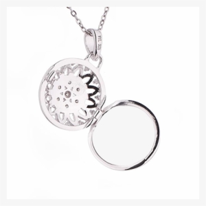 Sterling Silver Diamond Round Custom Photo Locket Necklace - Locket
