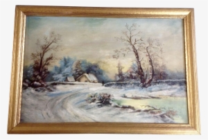 Larmer, Old Oil Painting On Canvas Winter Scene With - Stretcher Bar