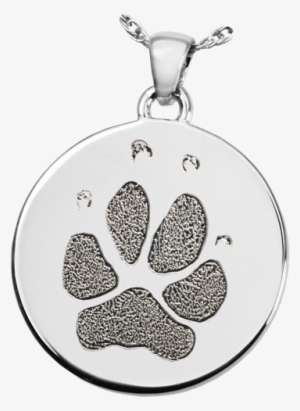 Paw Print Necklace - Pawprint Round Solid 14k Gold Pet Cremation Necklace