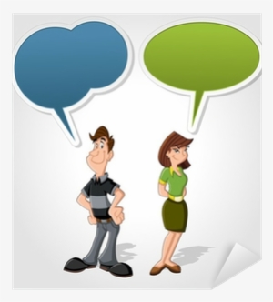 Cartoon Man And Woman Talking With Speech Balloon Sticker - Dibujos Personas Para Historietas