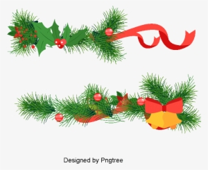 Christmas Bells And Pine Branches, Vector, Cartoon, - Portable Network Graphics
