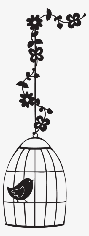 Silueta Jaula De Pájaro Con Flores - Jaula Con Pajarito Png