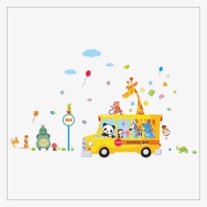 Sticker Bus Et Animaux Rigolos 3 Ambiance Sticker J - School Kids
