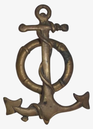 A Vintage Brass Nautical Anchor With Life Preserver - Door Knocker