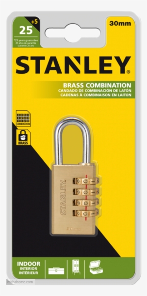 Stanley Brass Combination Padlock 30mm - Stanley 4 Digit Combination Padlock Solid Brass 30
