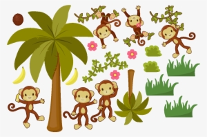 Sticker 6 Singes Dans La Jungle Et Palmiers Ambiance - Naklejki Fanastick La Jungle