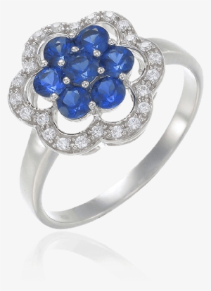 Blue Sapphire Scalloped Edge Ring - Ring With Sapphire And Diamond