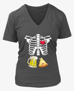 Beer And Pizza Pregnant Skeleton Halloween T-shirt