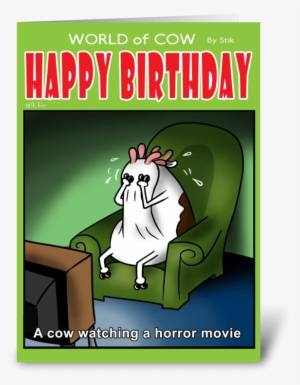 A Cow Watching A Horror Movie Bd Card Greeting Card - Greeting Card