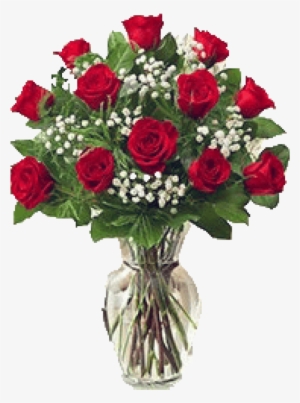 Dozen Roses With Baby's Breath