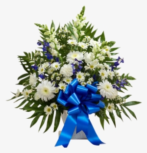 Traditional Sympathy Basket In Blue And White - Tribute Blue & White Floor Basket Arrangement -