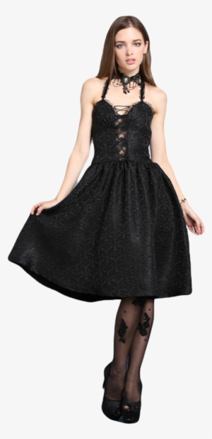 Dw041 Black Lolita Dress With Around Neck Design - Boat Neck Dress With Collar