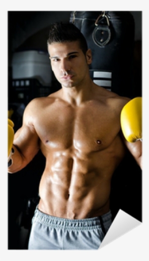 Handsome Shirtless Young Man With Boxer's Gloves Sticker