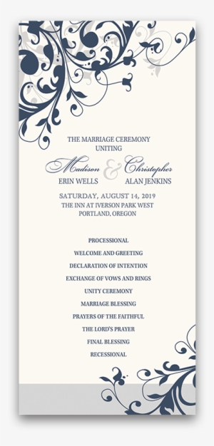 Taylor Suite Wedding Programs Navy Blue Floral Swirls - White And Navy Wedding Program