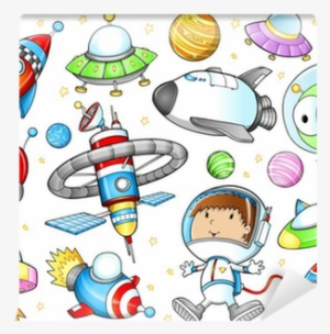 Outer Space Spaceships And Astronaut Vector Set Wall - Little Spaceships And Littler Aliens Coloring Book