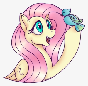 Nessacity, Bird, Bust, Fluttershy, Hoof Hold, Looking - Cartoon