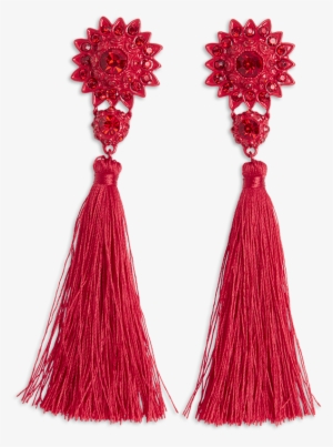 Earrings With Stones And Tassels Red - Earring