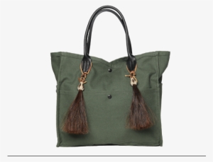 8535wht French Seam Tote W Horsehair Tassels Olive