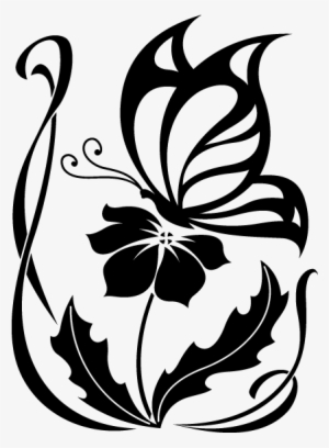 Vinilo Decorativo Mariposa Sobre La Flor - Stencil Flower With Butterfly