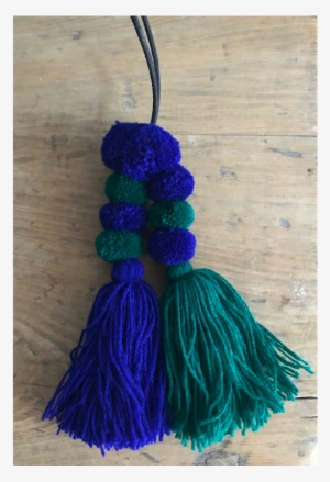 Stacked Pompom Tassel Accessory In Cobalt Blue & Forest - Tassel
