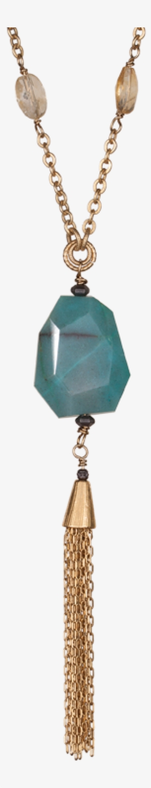 Citrine Chain And Chrysoprase Tassel Necklace - Necklace