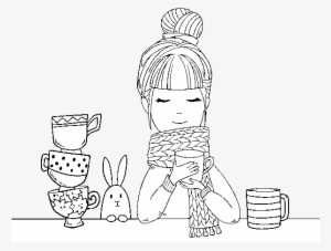 Dibujo De Chica Con Bufanda Y Taza De Té Para Colorear - Drawing