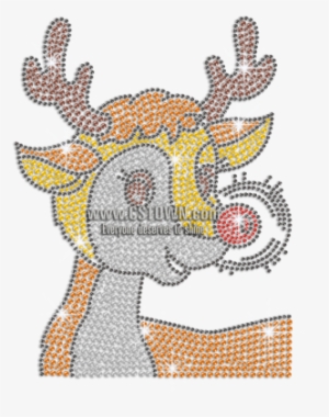 Cute Reindeer Iron On Rhinestone Transfer Decal - Deer
