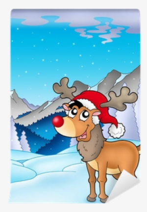 Christmas Theme With Cute Reindeer Wall Mural • Pixers® - Cartoon Christmas Reindeer